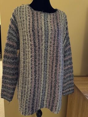 J. Jill Multicolor Knit Striped Sweater — Gray, Pink & Blue